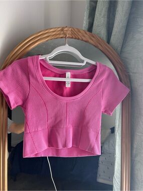 aerie Ribbed Hot Pink Scoop-Neck Crop Top